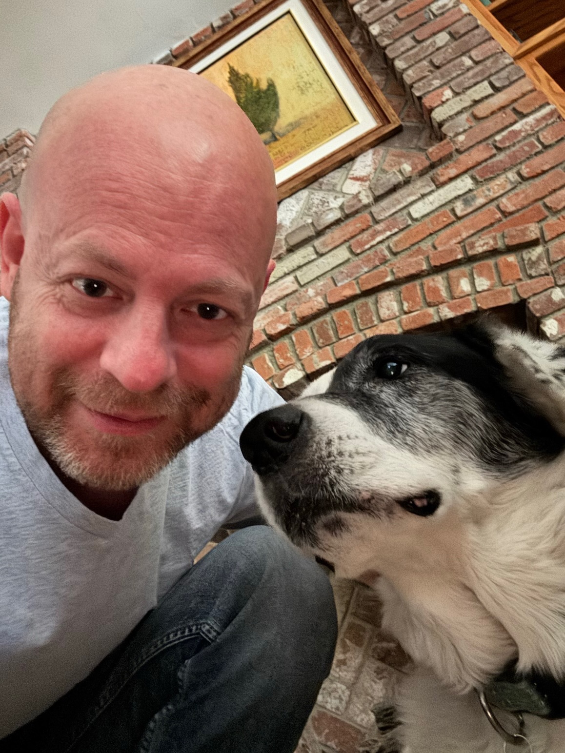 Marc spending quiet time with a dog